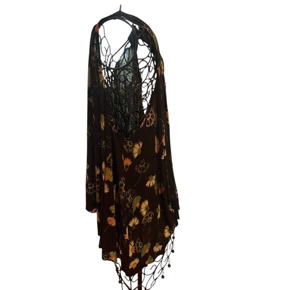 Free People Top S/P Black Floral Love Potion Linen Blend Lace Boho Fairy - Picture 5 of 9